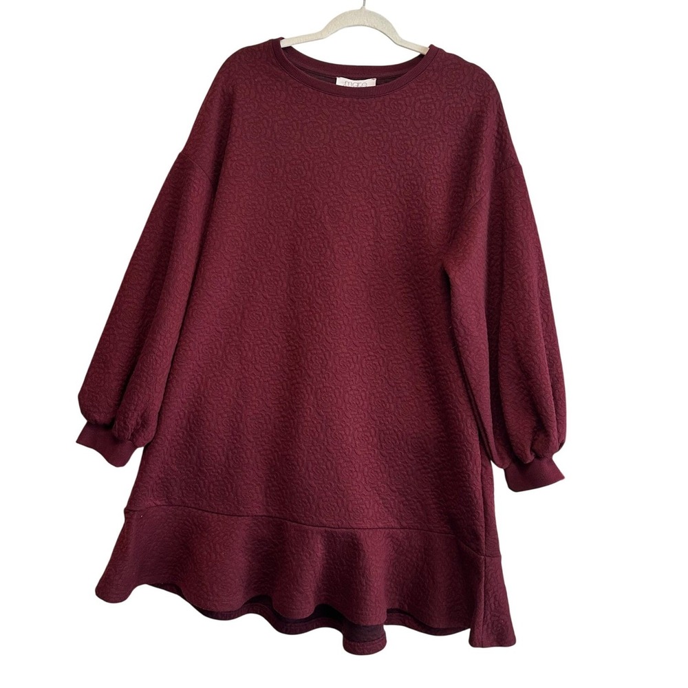 Mare Mare x Anthropologie Odila Floral Texture Tunic Dress Burgundy Minimalist L